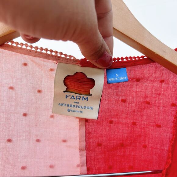 Farm Rio Red Pink Colorblock Wrap Long Sleeve Top Blouse Small Tie Front - Picture 5 of 10